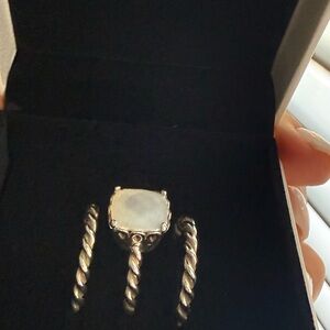 Pandora Sterling Silver Ring with White Square Stone and Twist Band